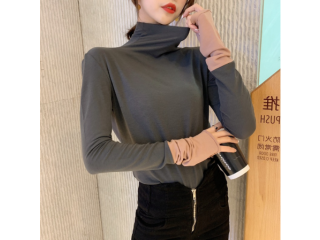 New Korean fashion high collar shirt long sleeve contrast color slim bottoming shirt