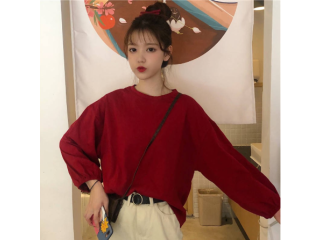 Women Loose Long Sleeve T-shirt Solid Color Shirt Wild Top