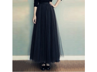 Korea Fashion Women Mesh Maxi Tulle Skirts Elastic High Waist 3 Layers Pleated Maxi Long Dress