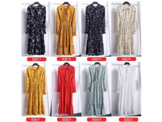 Ready Stock Muslimah Women's Elegant Floral Dot Korean Long Sleeve Print Dress