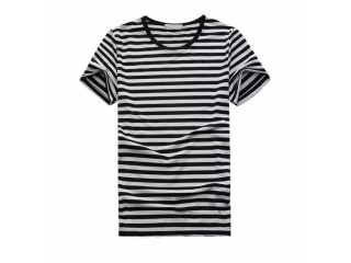 Men's Black White Striped T-Shirt Summer