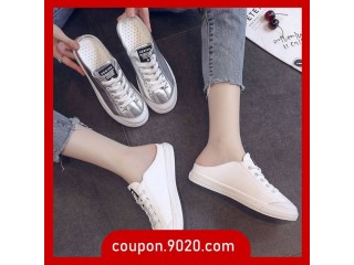 Female half support small white shoes Korean lace canvas shoes breathable fashion no heel lazy shoes