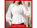 waist-slim-long-sleeved-white-blouse-leaking-clavicle-blouse-small-0