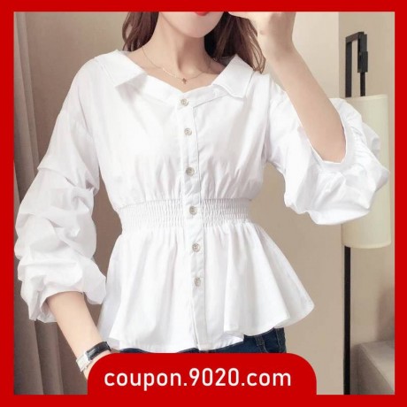 waist-slim-long-sleeved-white-blouse-leaking-clavicle-blouse-big-0
